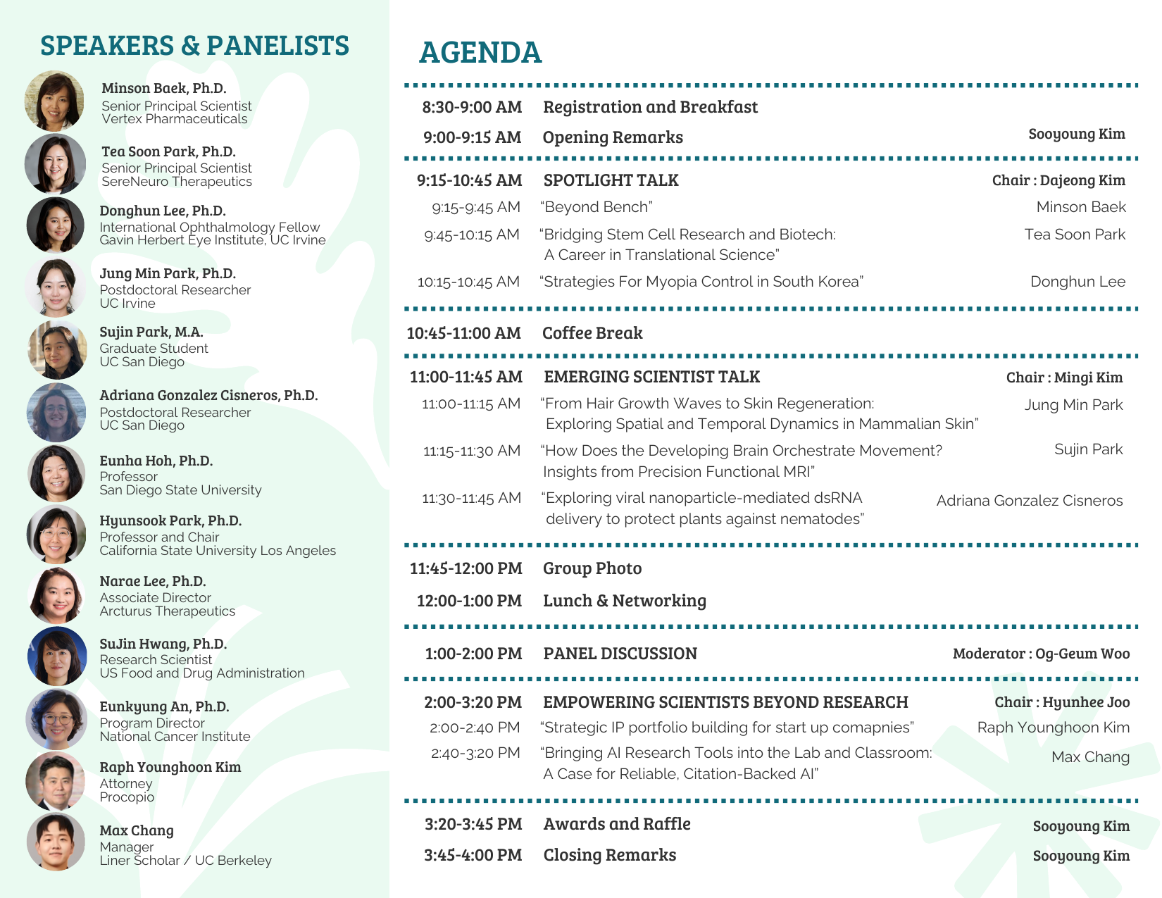 2026 KWiSE Southern California Fall Conference 팸플릿 2페이지: Agenda and Speakers